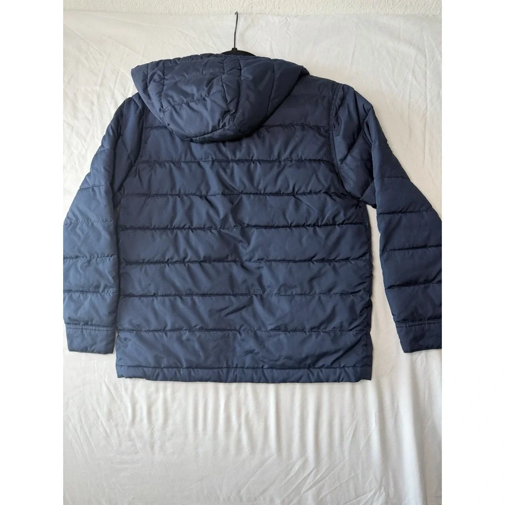 Old Navy Boys Puffer Jacket Size L 10-12 Blue Hooded Water Resistant Winter Coat
